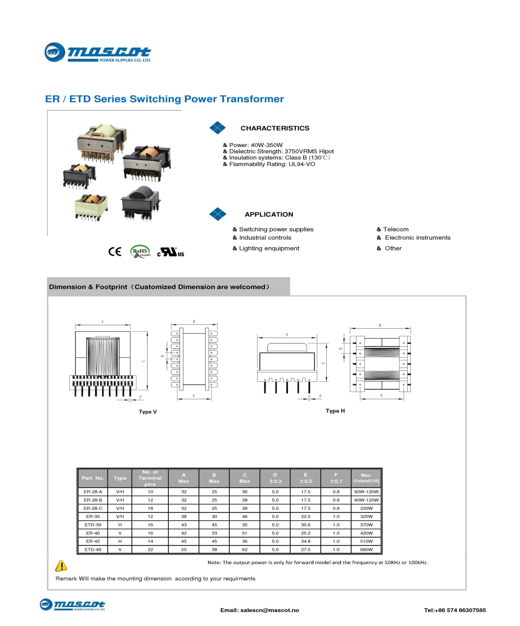 Etd SMPS Transformer Flyback Transformer for Battery Charger Inverter